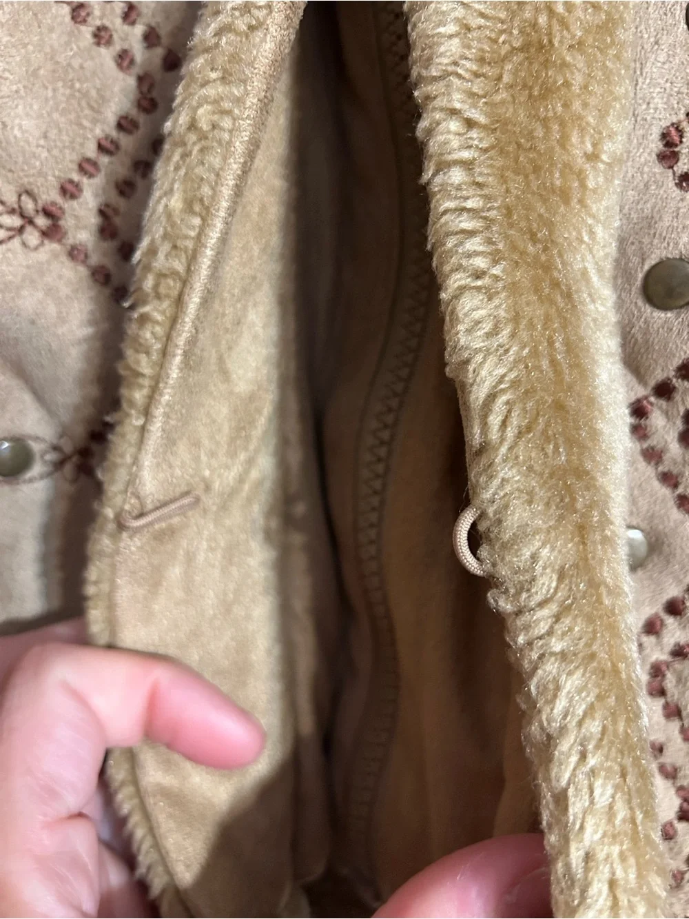 Girls' Tan Faux Suede Shearling Jacket Y2K
